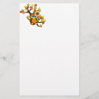 Autumn, Fall Owl with Sunflowers Stationery