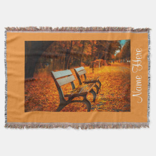 Autumn Fall Peaceful Park Bench Throw Blanket