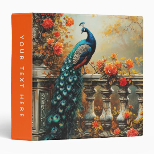 Autumn Fall Peacock and Orange Flowers 3 Ring Binder