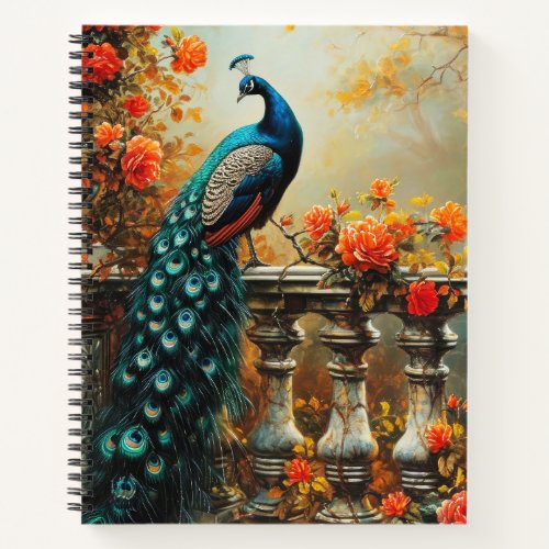 Autumn Fall Peacock and Orange Flowers Notebook