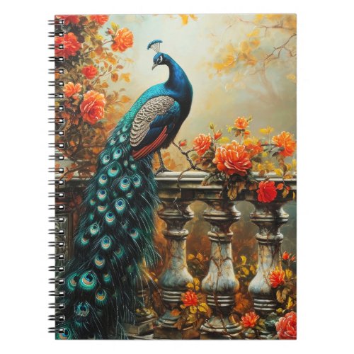 Autumn Fall Peacock and Orange Flowers Notebook