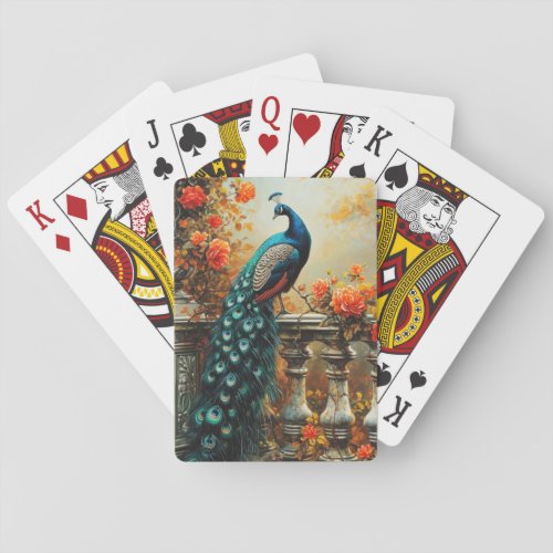 Autumn Fall Peacock and Orange Flowers Playing Cards