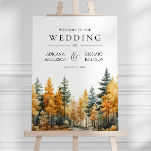 Autumn Fall Pine Trees Wedding Welcome Sign