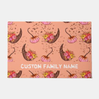 Autumn Fall Pink Pumpkin Door Mat