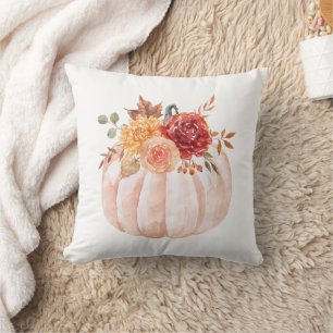 Autumn Fall Pink Pumpkin Farmhouse Throw Pillow