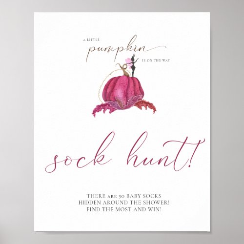 Autumn Fall Pink Pumpkin Sock Hunt Baby Shower Poster