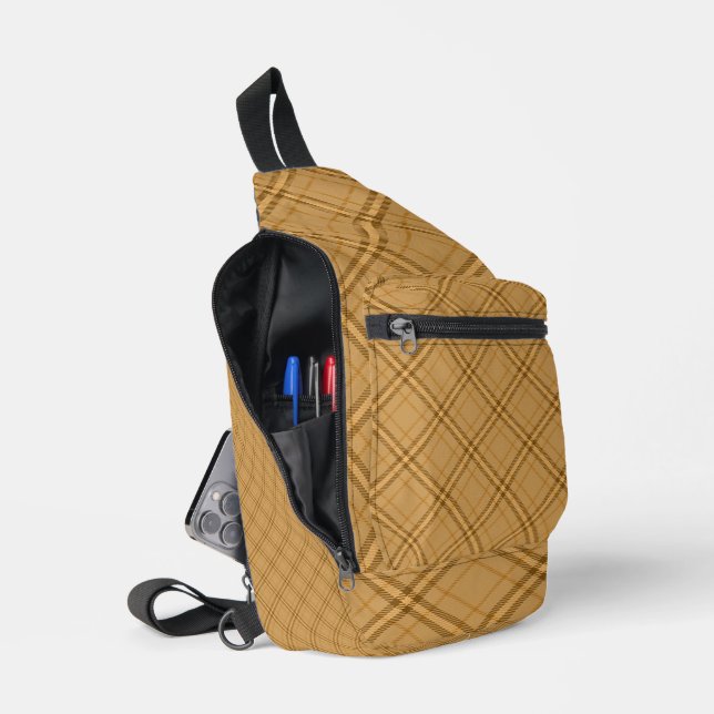 Autumn Fall Plaid Tartan 1 Diagonal Sling Bag (Open)