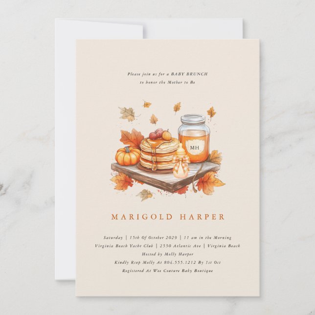 Autumn Fall Pumpkin and Pancakes Baby Brunch  Invitation (Front)