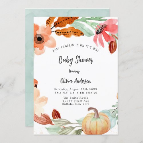 Autumn Fall Pumpkin Baby Shower Invitation