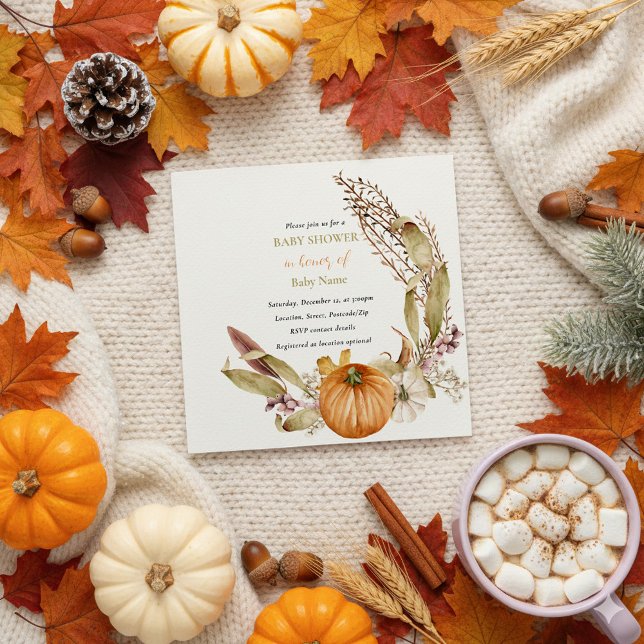 Autumn fall pumpkin baby shower invitation (Autumn fall pumpkin baby shower invitation.)