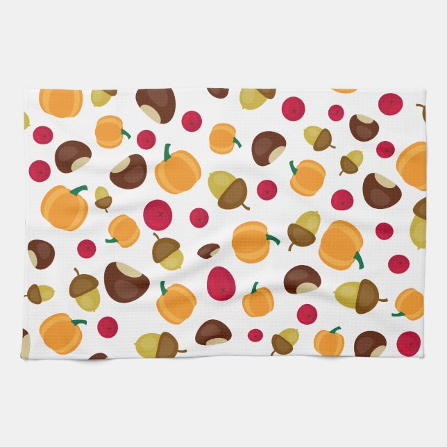 Autumn Fall Pumpkin Berries Pattern Kitchen Towel (Horizontal)
