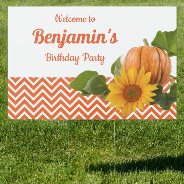 Autumn Fall Pumpkin Birthday Party Sign (Insitu)