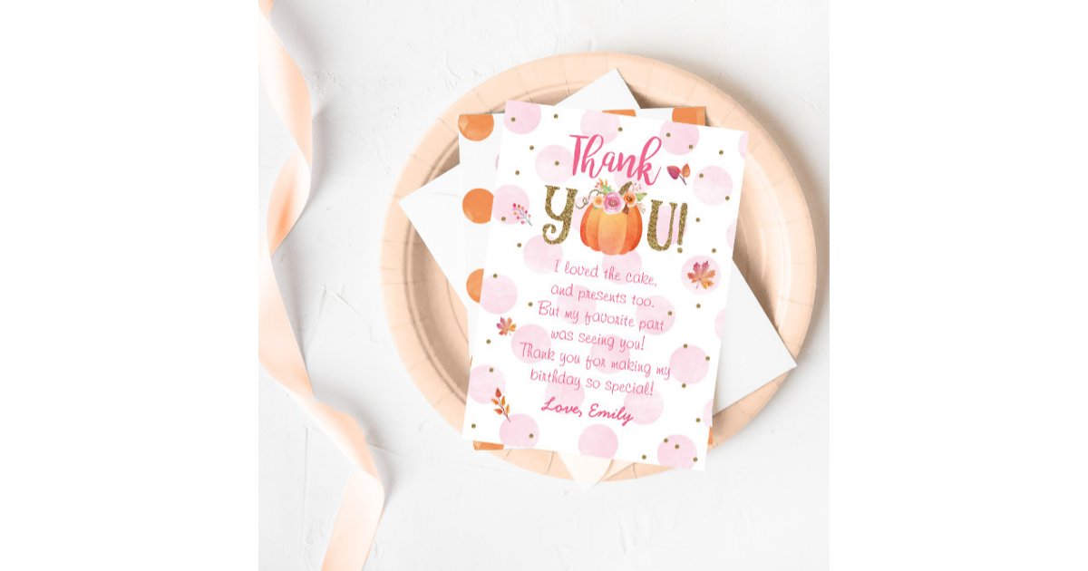 Autumn Fall Pumpkin Birthday Thank You Card | Zazzle