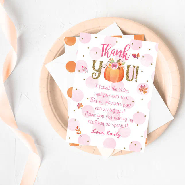 Autumn Fall Pumpkin Birthday Thank You Card | Zazzle