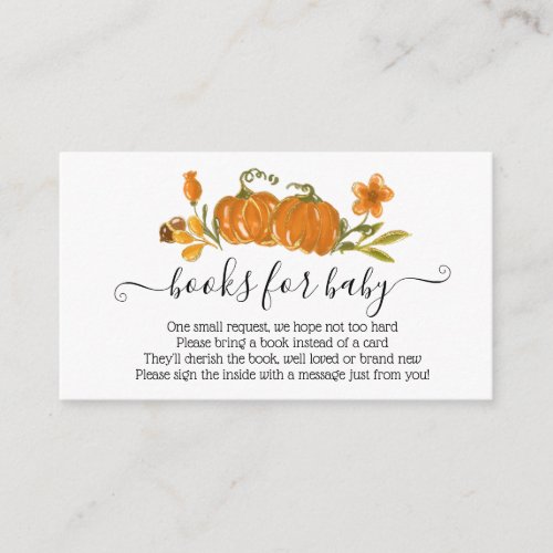 Autumn Fall Pumpkin Books for Baby Watercolor Enclosure Card