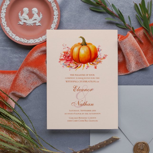 Autumn Fall Pumpkin Botanical Wedding Invitation (Creator Uploaded)