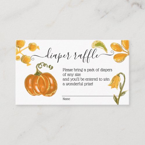 Autumn Fall Pumpkin Diaper Raffle Watercolor  Enclosure Card