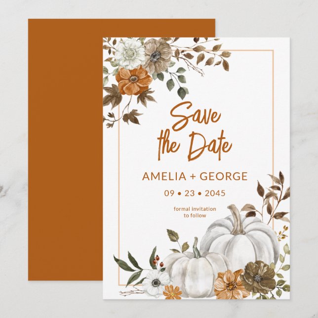 Autumn Fall Pumpkin Floral Frame Invitation (Front/Back)