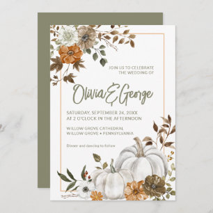 Autumn Fall Pumpkin Floral Frame Invitation