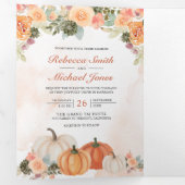 Autumn Fall Pumpkin Floral Photo QR Code Wedding Tri-Fold Invitation (Inside First)