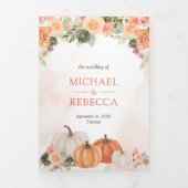 Autumn Fall Pumpkin Floral Photo QR Code Wedding Tri-Fold Invitation (Cover)