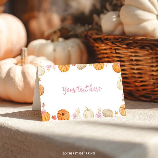 Autumn Fall Pumpkin Girl Birthday Food Tent Place Card (Creator Uploaded)