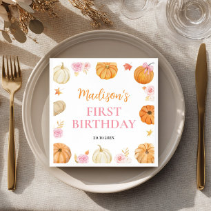 Autumn Fall Pumpkin Girl Birthday Napkins
