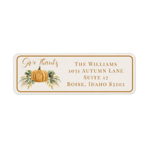 Autumn Fall Pumpkin Give Thanks Label