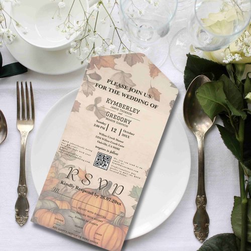 Autumn Fall Pumpkin Harvest Watercolor QR Code All In One Invitation