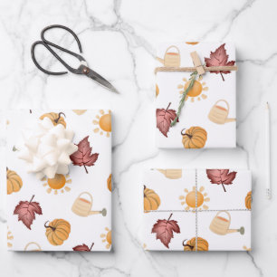 Autumn Fall Pumpkin Leaf Wrapping Paper Sheets