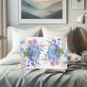 Autumn Fall Pumpkin Pastel Blue Botanical Floral  Pillow Case