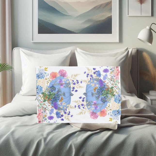 Autumn Fall Pumpkin Pastel Blue Botanical Floral  Pillow Case (Autumn Fall Pumpkin Pastel Blue Botanical Floral Pillow Case)