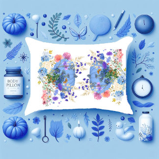 Autumn Fall Pumpkin Pastel Blue Botanical Floral   Pillow Case