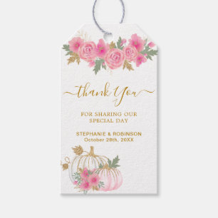 Autumn Fall Pumpkin  Pink Floral Thank You Gift Tags