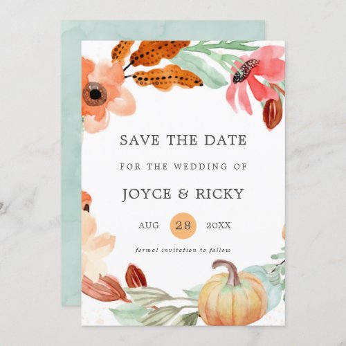 Autumn Fall Pumpkin Save The Date Wedding  Invitat Invitation