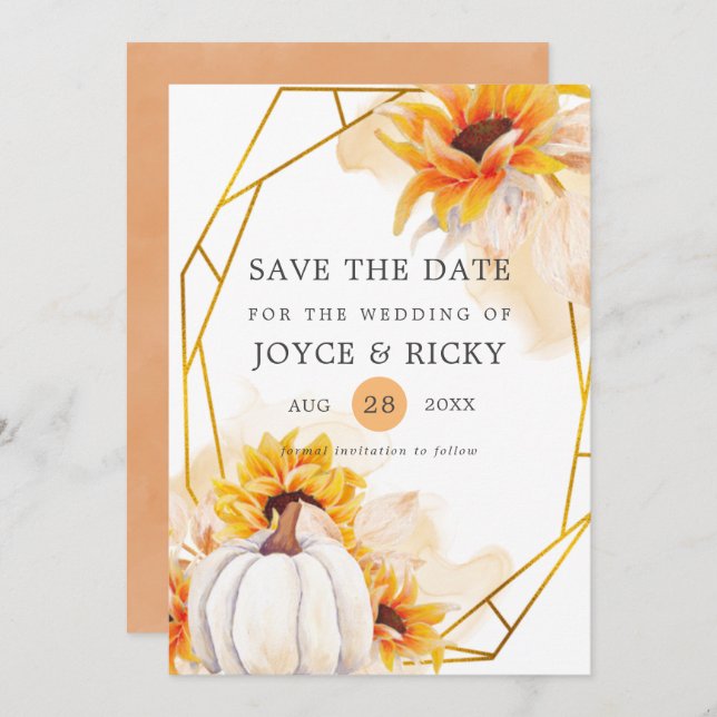 Autumn Fall Pumpkin Save The Date Wedding Invitati Invitation (Front/Back)