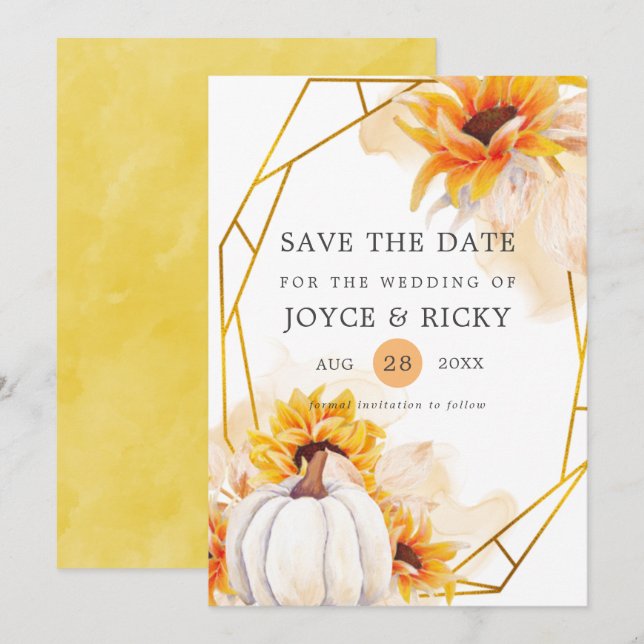Autumn Fall Pumpkin Save The Date Wedding Invitation (Front/Back)