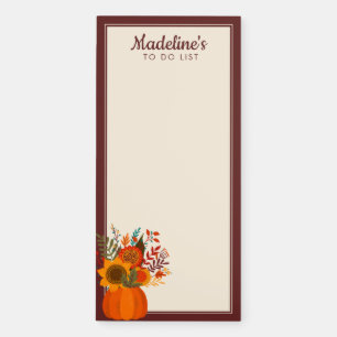 Autumn Fall Pumpkin Sunflower Add Your Name Magnetic Notepad