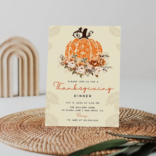 Autumn Fall Pumpkin Thankgiving Dinner Party Invitation (Creator Uploaded)