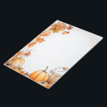 Autumn / Fall pumpkins and leaves lined note pad<br><div class="desc">This autumn themed lined notepad features a beautiful border of hand painted style pumpkins and swirling fall leaves in warm shades of orange. The evenly lined paper, in a soft orange hue, provides the perfect backdrop for letter writing, note taking, or organizing to do lists with seasonal flair. Ideal for...</div>