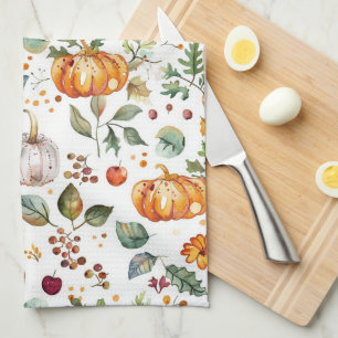 Autumn Fall Pumpkins & Leaves Kitchen   Holiiday Towel