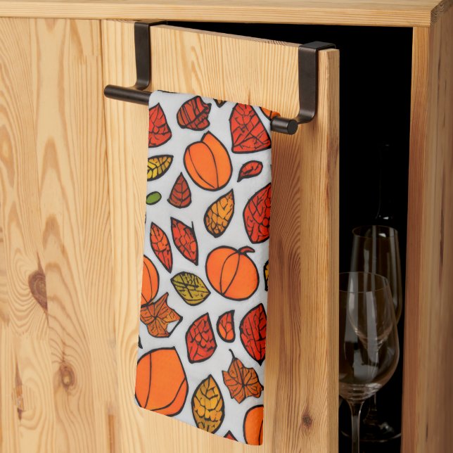 Autumn Fall Pumpkins & Leaves Kitchen | Holiiday Towel (Thirds Fold)