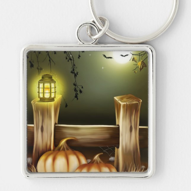 Autumn Fall Pumpkins Moon Night Destiny Keychain (Front)