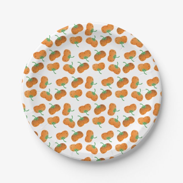 Autumn Fall Pumpkins Pattern Orange Paper Plates (Front)