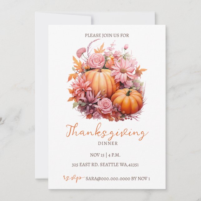 Autumn Fall Pumpkins Thanksgiving Dinner Invitation (Front)