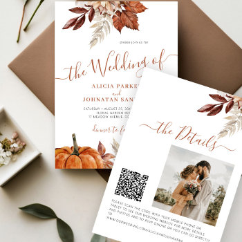 Autumn Fall Qr Code Boho Botanical Wedding Invitation by invitations_kits at Zazzle
