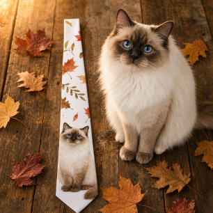 Autumn Fall Ragdoll Cat Watercolor Tie