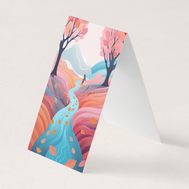 Autumn Fall River Bookmark Folded Business Card (Front)
