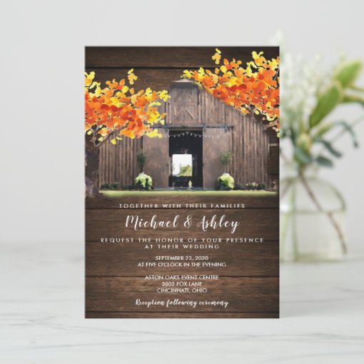 Autumn Fall Rustic Barn Country Wedding Invitation 