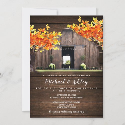 Autumn Fall Rustic Barn Country Wedding Invitation